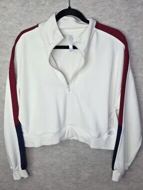 Fabletics Cream Half-Zip Cropped pullover Sweatshirt Navy Burgundy | Size S